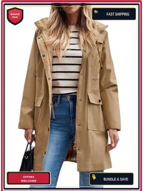 Waterproof Long Rain Jacket Hooded Windbreaker Trench Coat